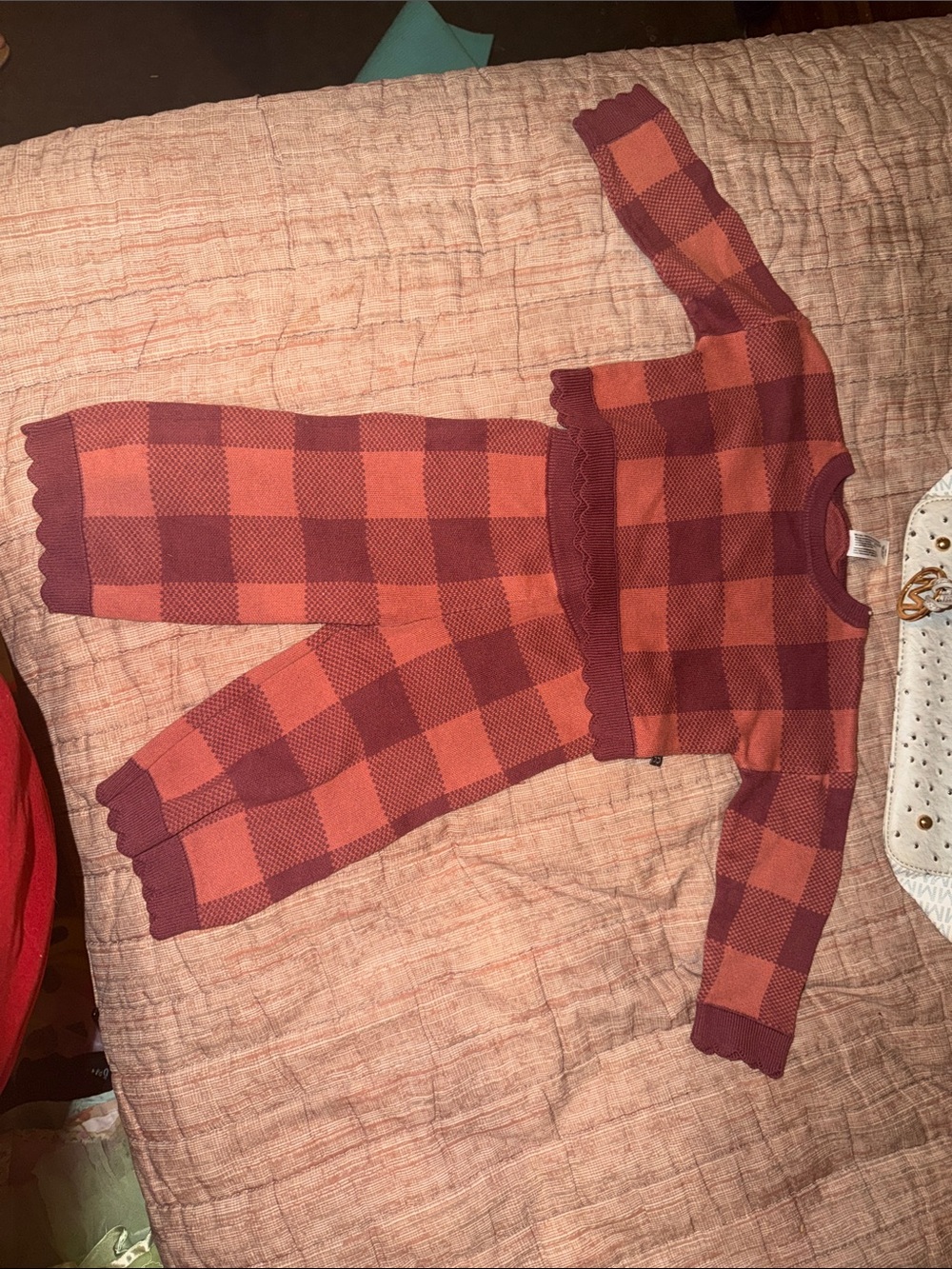 Girls' Cozy Plaid Two-Piece Pajama Set in Rust & Maroon